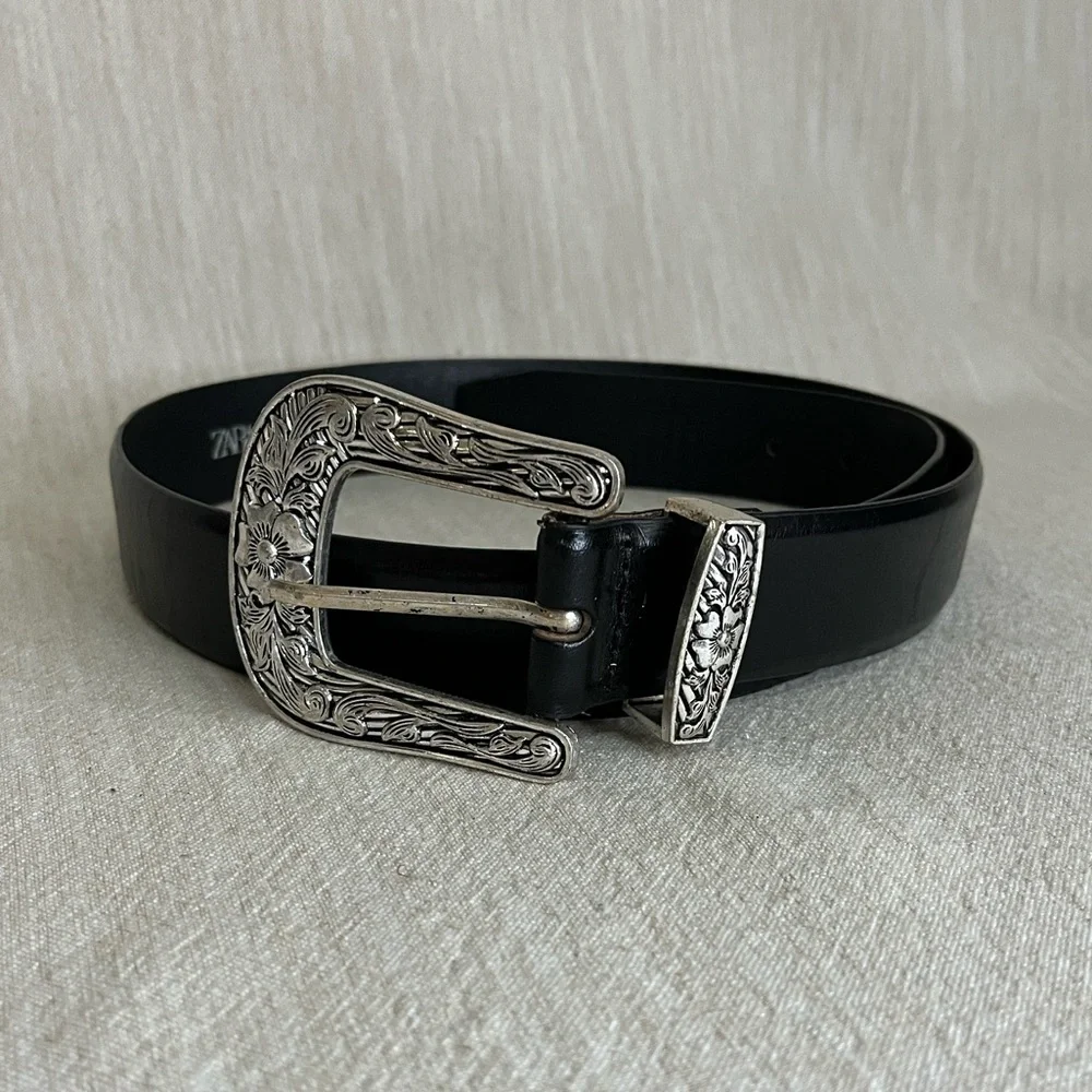 Zara Black Leather Belt Size 85 - Picture 1 of 14